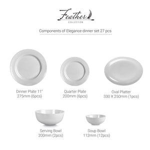 Feather Series 27 Pieces Opalware Dinner Set for Family of 6