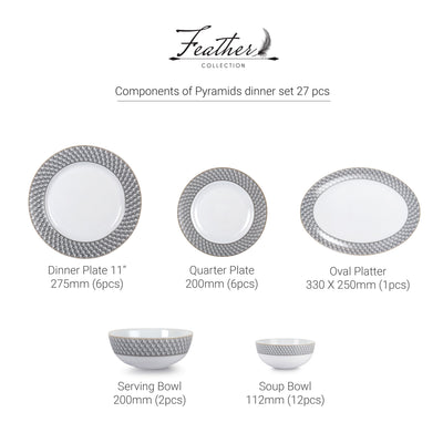 Feather Series 27 Pieces Opalware Dinner Set for Family of 6
