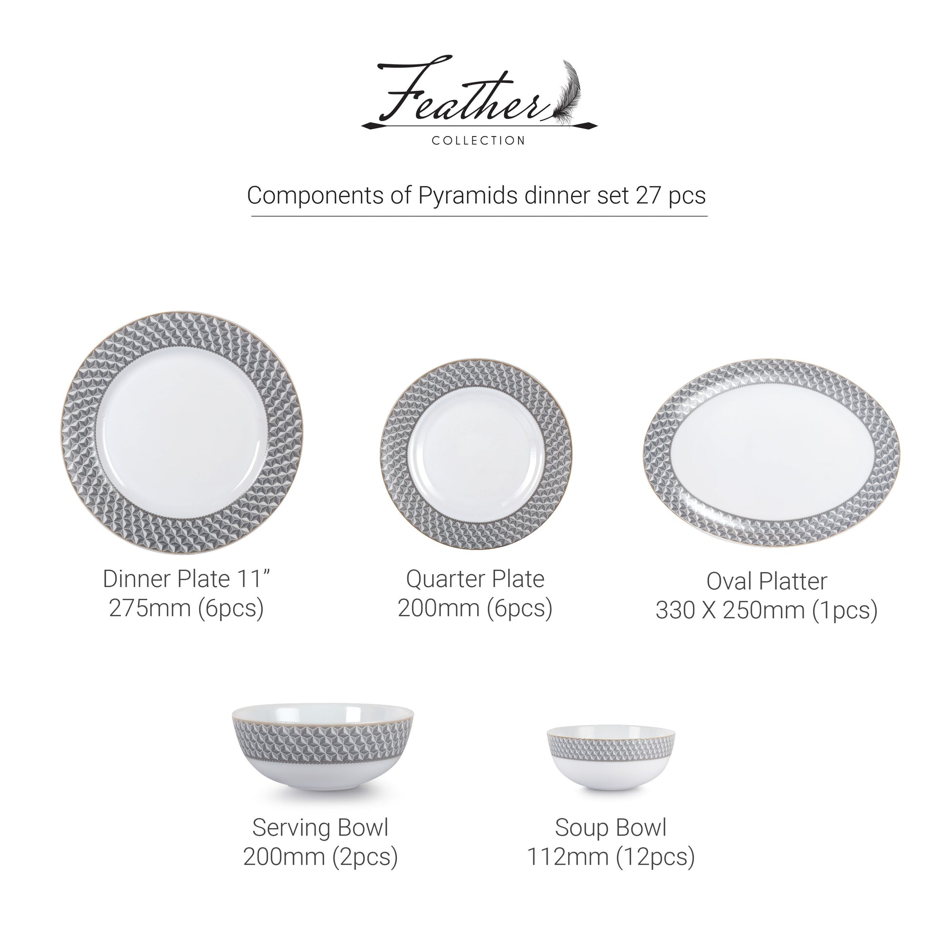 Feather Series 27 Pieces Opalware Dinner Set for Family of 6