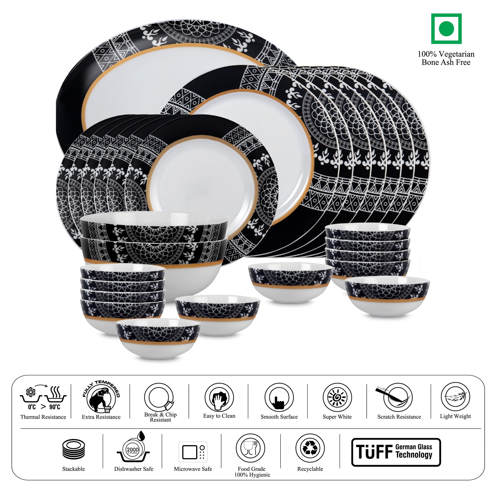 Feather Series 27 Pieces Opalware Dinner Set for Family of 6