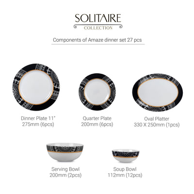 Feather Series 27 Pieces Opalware Dinner Set for Family of 6