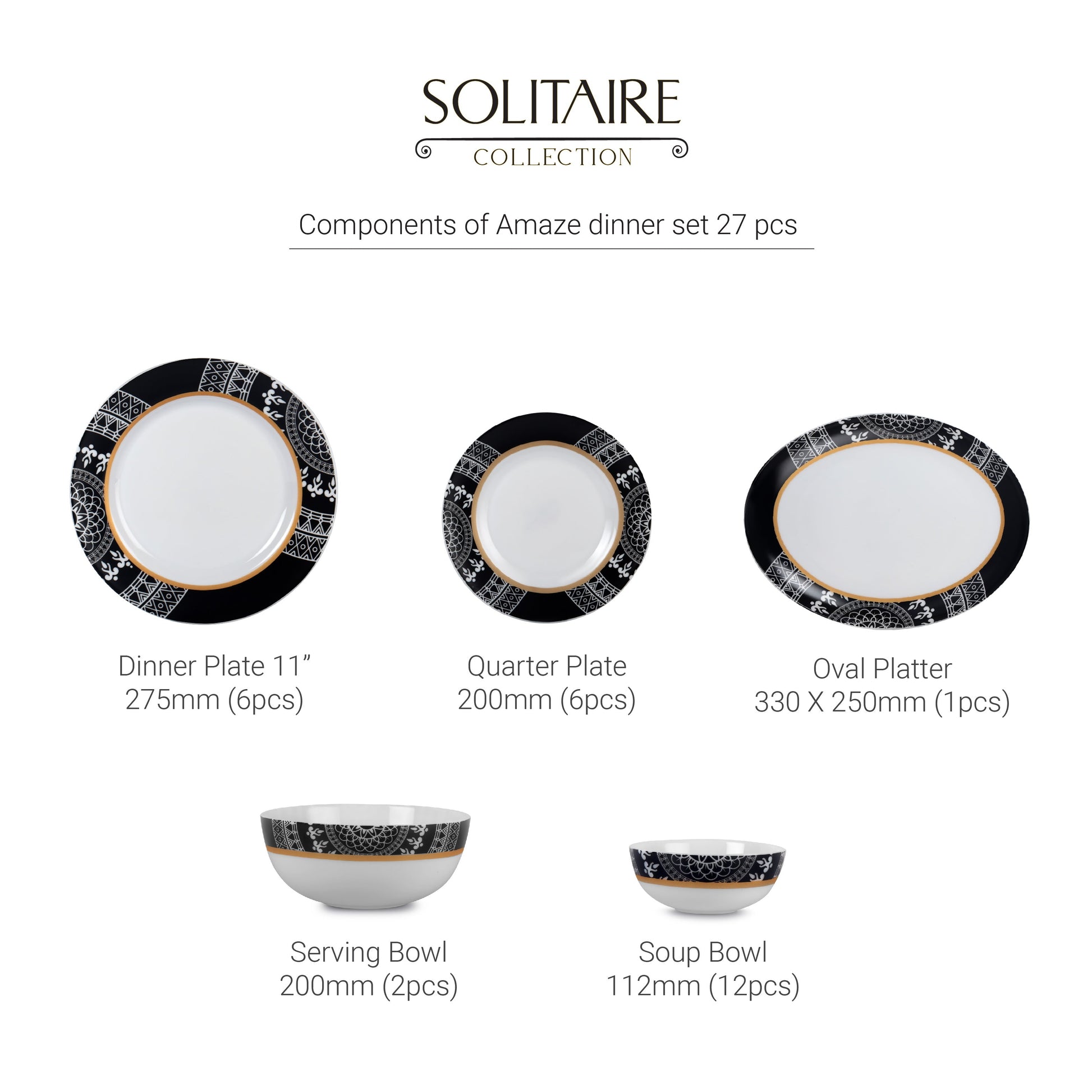 Feather Series 27 Pieces Opalware Dinner Set for Family of 6