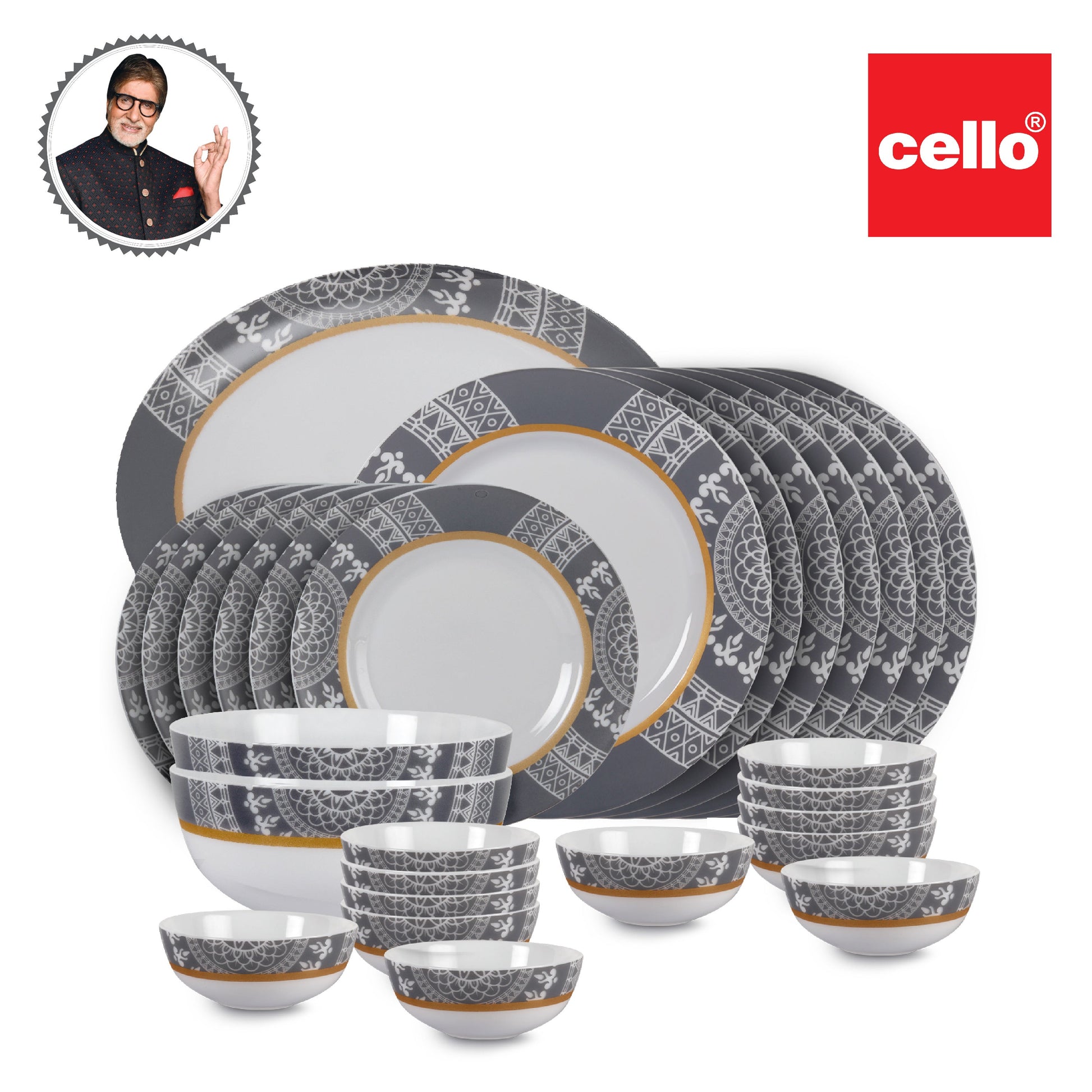 Feather Series 27 Pieces Opalware Dinner Set for Family of 6