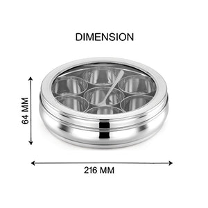 AVIAS Stainless Steel Deluxe Spice Box with See-Through Lid | 7 Compartments and 1 Spoon | Silver