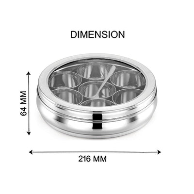 AVIAS Stainless Steel Deluxe Spice Box with See-Through Lid | 7 Compartments and 1 Spoon | Silver