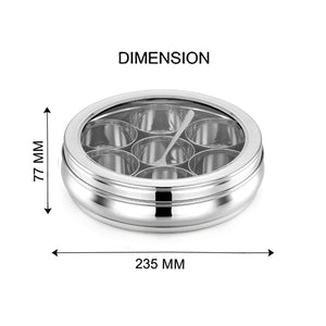 AVIAS Stainless Steel Deluxe Spice Box with See-Through Lid | 7 Compartments and 1 Spoon | Silver