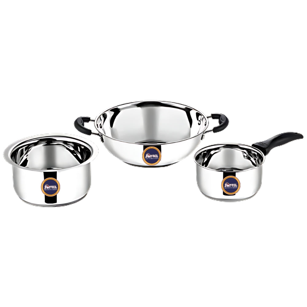 Softel Master Induction Base Stainless Steel Cookware Set (Kadai + Tasla + Sauce Pan) | Set of 3 Pcs