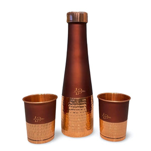 Lacoppera Copper Choice CoCo Water Bottle with 2 Glass Drinkware Gift Set | Set of 3 Pcs