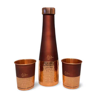 Lacoppera Copper Choice CoCo Water Bottle with 2 Glass Drinkware Gift Set | Set of 3 Pcs