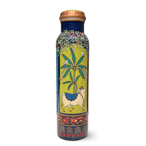 Lacoppera Copper Mist Vanavaibhav Water Bottle with 2 Glass Drinkware Gift Set | Set of 3 Pcs