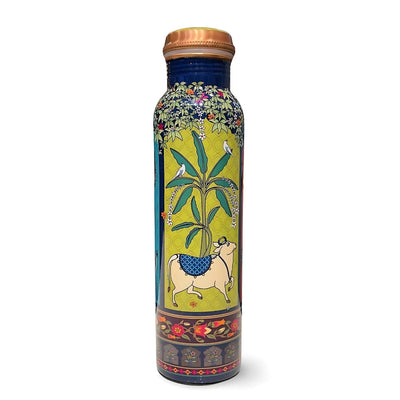 Lacoppera Copper Mist Vanavaibhav Water Bottle with 2 Glass Drinkware Gift Set | Set of 3 Pcs