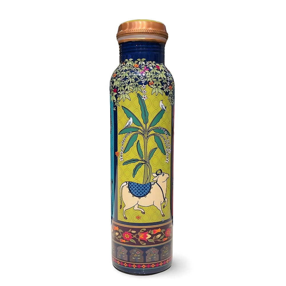 Lacoppera Copper Mist Vanavaibhav Water Bottle with 2 Glass Drinkware Gift Set | Set of 3 Pcs
