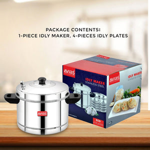 AVIAS Stainless Steel Idly Cooker | Induction And Gas Stove Base | 4 Plates