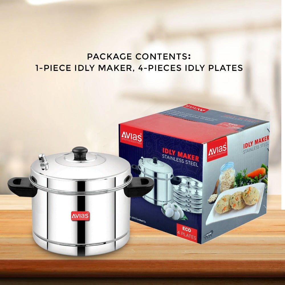 AVIAS Stainless Steel Idly Cooker | Induction And Gas Stove Base | 4 Plates