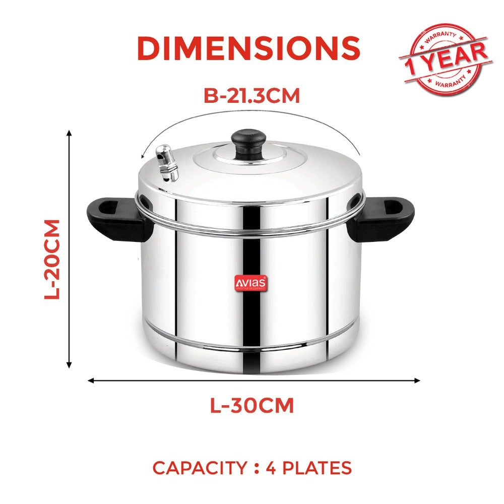 AVIAS Stainless Steel Idly Cooker | Induction And Gas Stove Base | 4 Plates