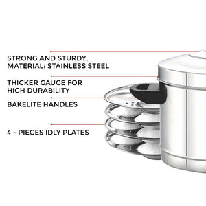 AVIAS Stainless Steel Idly Cooker | Induction And Gas Stove Base | 4 Plates