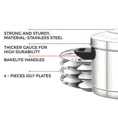 AVIAS Stainless Steel Idly Cooker | Induction And Gas Stove Base | 4 Plates