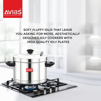 AVIAS Stainless Steel Idly Cooker | Induction And Gas Stove Base | 4 Plates