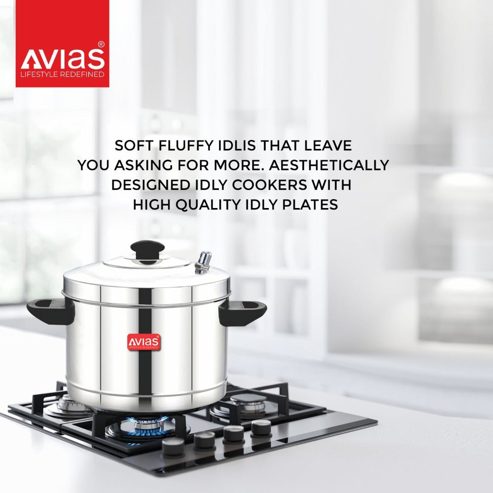 AVIAS Stainless Steel Idly Cooker | Induction And Gas Stove Base | 4 Plates