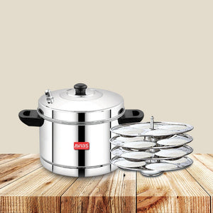 AVIAS Stainless Steel Idly Cooker | Induction And Gas Stove Base | 4 Plates