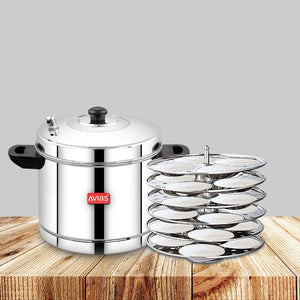 AVIAS Stainless Steel Idly Cooker | Induction And Gas Stove Base | 6 Plates