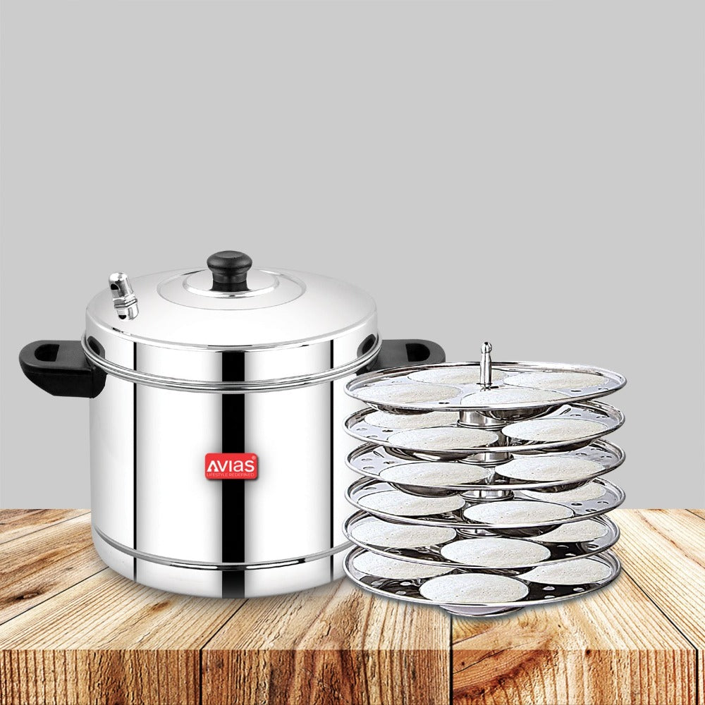 AVIAS Stainless Steel Idly Cooker | Induction And Gas Stove Base | 6 Plates