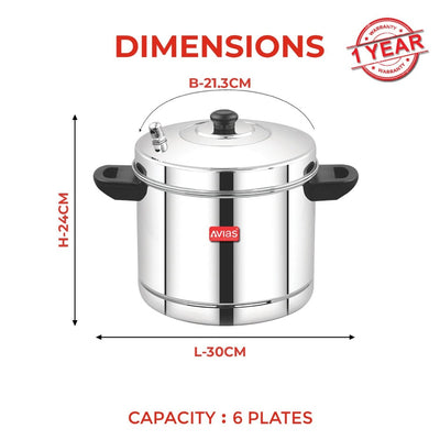 AVIAS Stainless Steel Idly Cooker | Induction And Gas Stove Base | 6 Plates