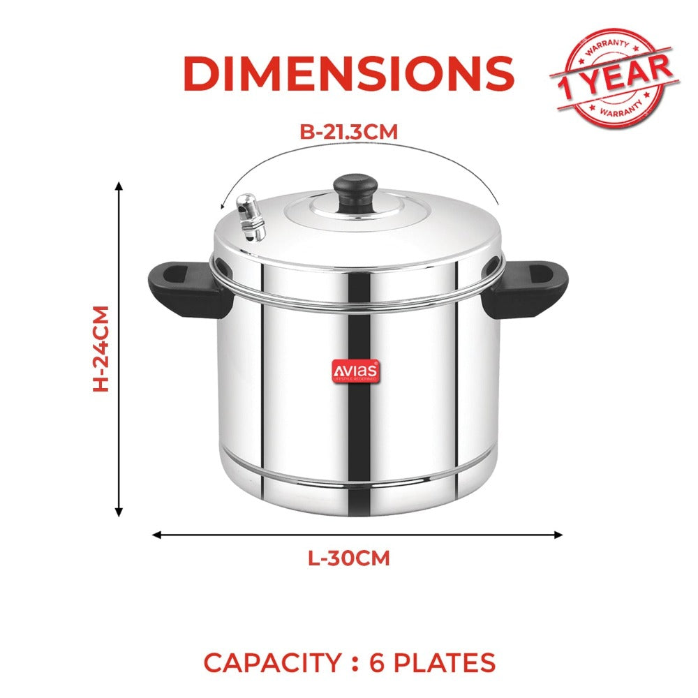 AVIAS Stainless Steel Idly Cooker | Induction And Gas Stove Base | 6 Plates