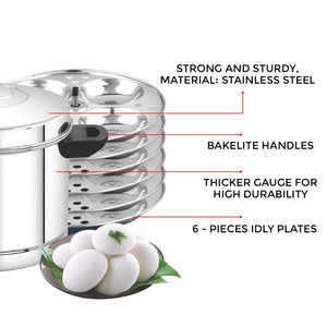 AVIAS Stainless Steel Idly Cooker | Induction And Gas Stove Base | 6 Plates