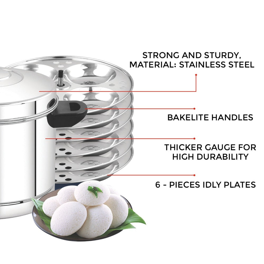 AVIAS Stainless Steel Idly Cooker | Induction And Gas Stove Base | 6 Plates