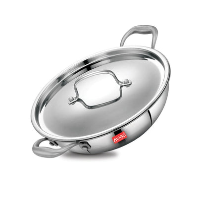 AVIAS Riara Premium Stainless Steel Tri-Ply Kadhai With Lid | Gas & Induction Compatible | Silver | 1 Pc