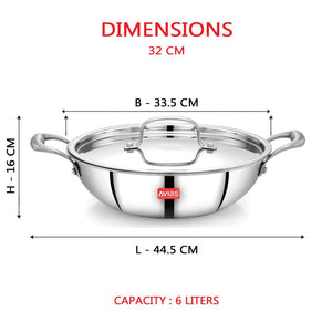 AVIAS Riara Premium Stainless Steel Tri-Ply Kadhai With Lid | Gas & Induction Compatible | Silver | 1 Pc