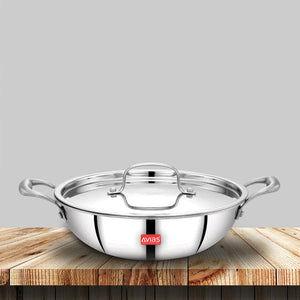 AVIAS Riara Premium Stainless Steel Tri-Ply Kadhai With Lid | Gas & Induction Compatible | Silver | 1 Pc