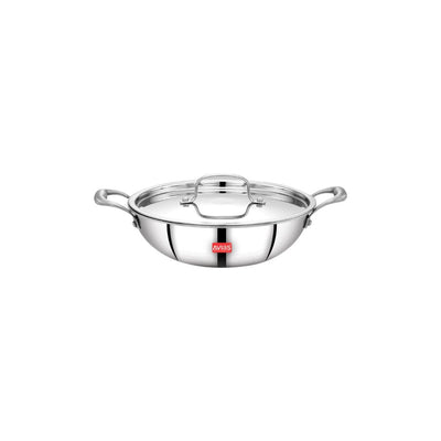 AVIAS Riara Premium Stainless Steel Tri-Ply Kadhai With Lid | Gas & Induction Compatible | Silver | 1 Pc