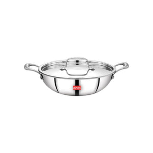 AVIAS Riara Premium Stainless Steel Tri-Ply Kadhai With Lid | Gas & Induction Compatible | Silver | 1 Pc