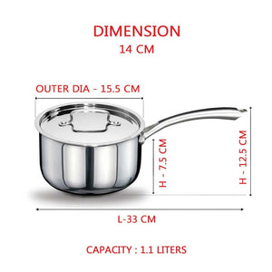 AVIAS Riara Premium Stainless Steel Tri-Ply Saucepan With Steel Lid | Gas & Induction Compatible | Silver