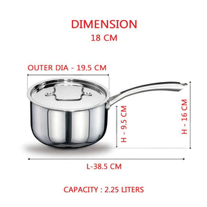 AVIAS Riara Premium Stainless Steel Tri-Ply Saucepan With Steel Lid | Gas & Induction Compatible | Silver