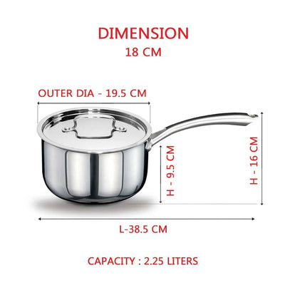 AVIAS Riara Premium Stainless Steel Tri-Ply Saucepan With Steel Lid | Gas & Induction Compatible | Silver