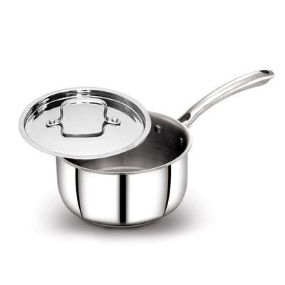 AVIAS Riara Premium Stainless Steel Tri-Ply Saucepan With Steel Lid | Gas & Induction Compatible | Silver