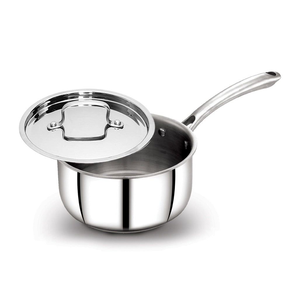 AVIAS Riara Premium Stainless Steel Tri-Ply Saucepan With Steel Lid | Gas & Induction Compatible | Silver