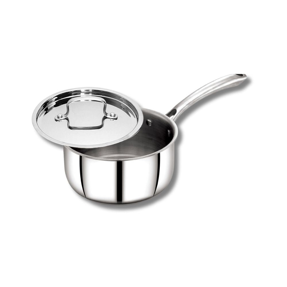 AVIAS Riara Premium Stainless Steel Tri-Ply Saucepan With Steel Lid | Gas & Induction Compatible | Silver
