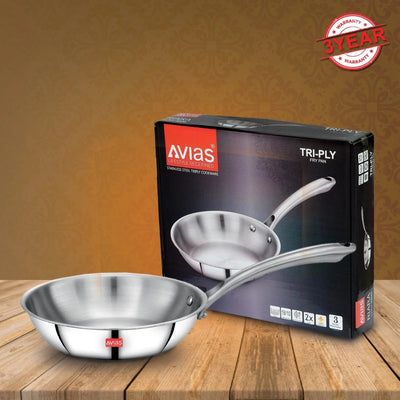 AVIAS Riara Premium Stainless Steel Tri-Ply Fry Pan | Gas & Induction Compatible | Silver