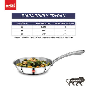AVIAS Riara Premium Stainless Steel Tri-Ply Fry Pan | Gas & Induction Compatible | Silver