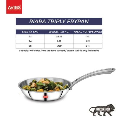 AVIAS Riara Premium Stainless Steel Tri-Ply Fry Pan | Gas & Induction Compatible | Silver