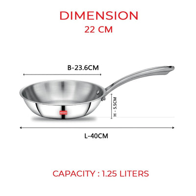 AVIAS Riara Premium Stainless Steel Tri-Ply Fry Pan | Gas & Induction Compatible | Silver