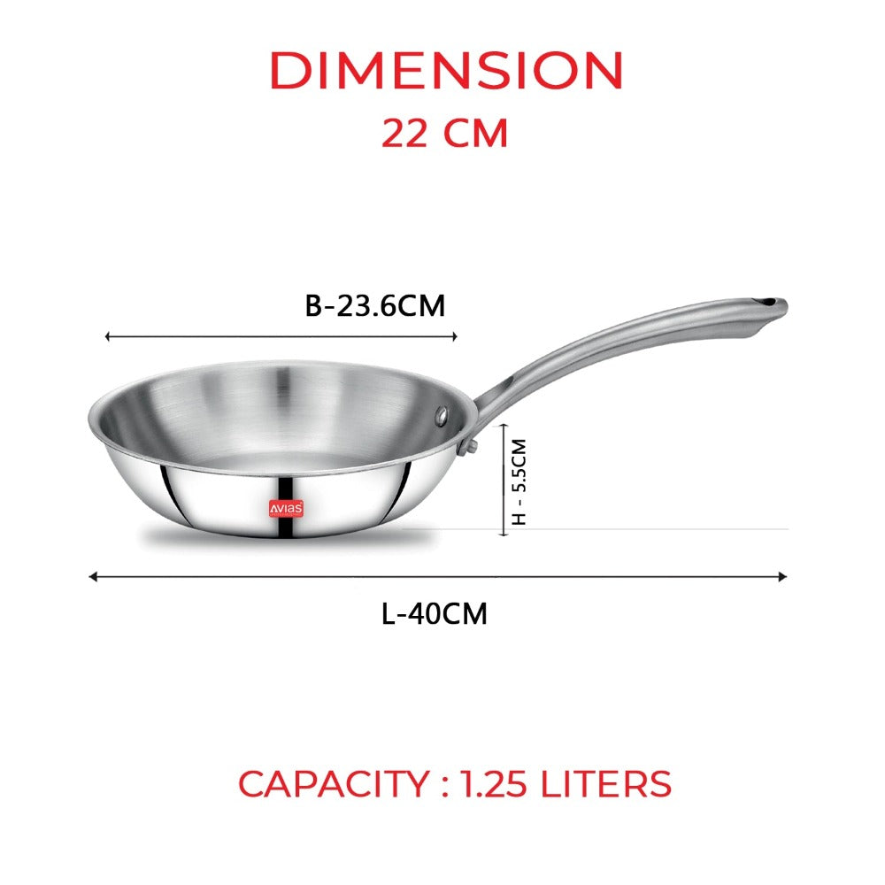AVIAS Riara Premium Stainless Steel Tri-Ply Fry Pan | Gas & Induction Compatible | Silver