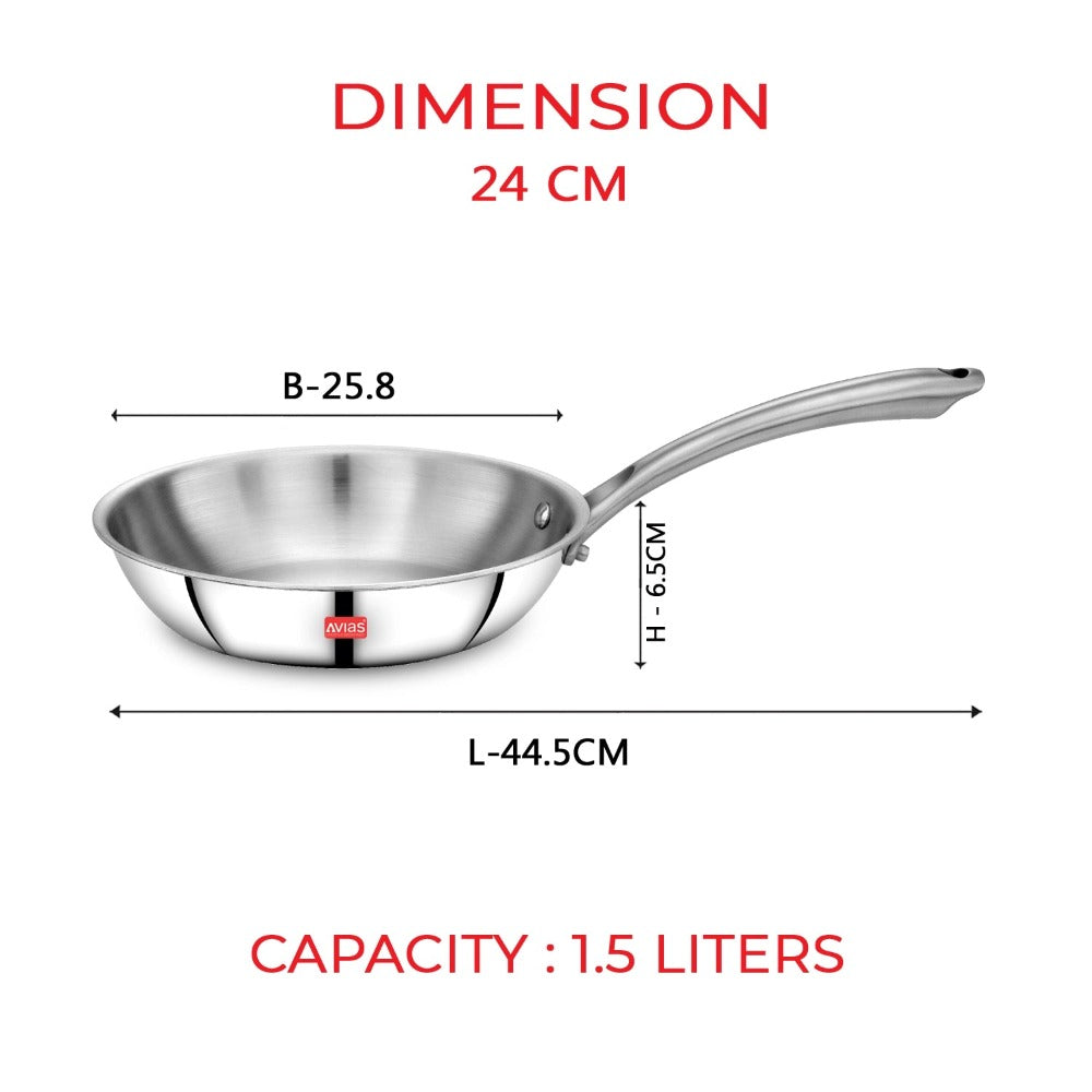 AVIAS Riara Premium Stainless Steel Tri-Ply Fry Pan | Gas & Induction Compatible | Silver