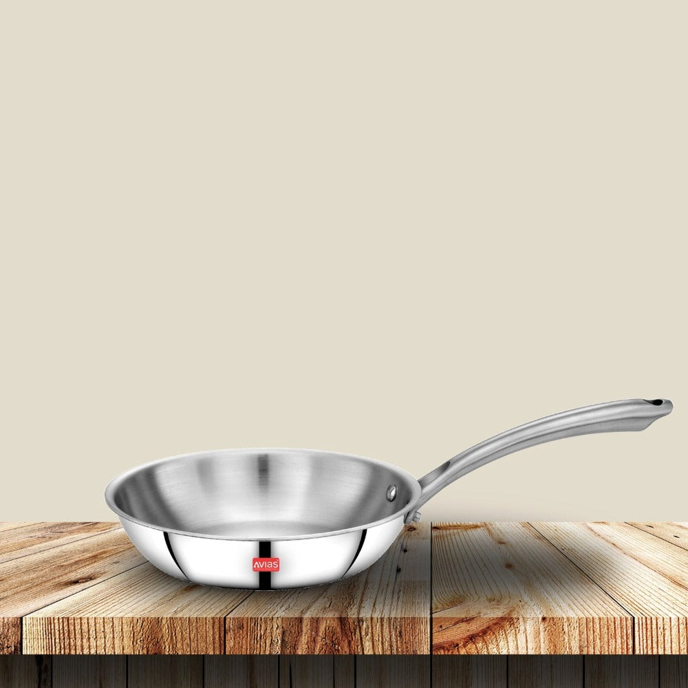 AVIAS Riara Premium Stainless Steel Tri-Ply Fry Pan | Gas & Induction Compatible | Silver