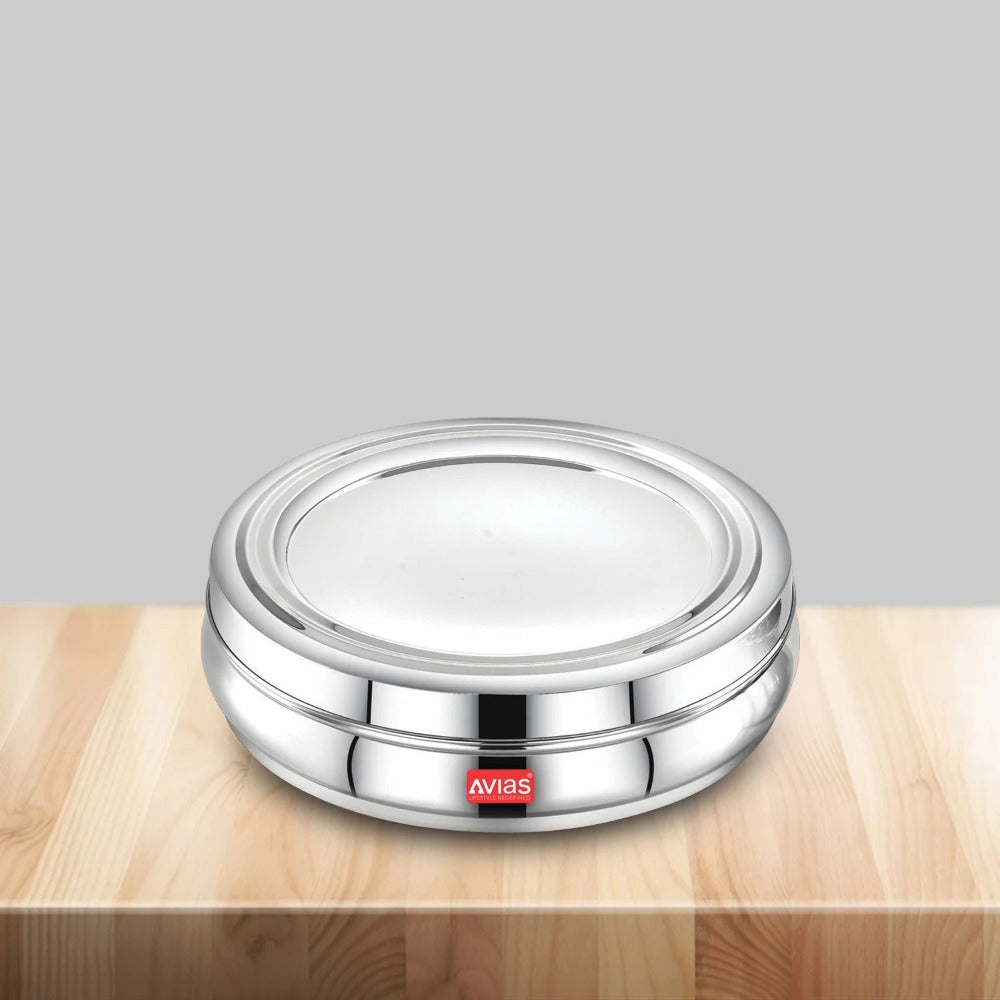 AVIAS Stainless Steel Deluxe Spice Box with Stainless Lid | 7 Compartments and 1 Spoon | Silver