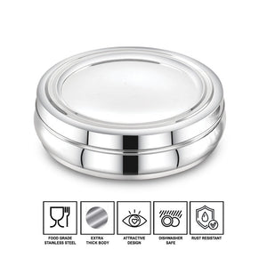 AVIAS Stainless Steel Deluxe Spice Box with Stainless Lid | 7 Compartments and 1 Spoon | Silver